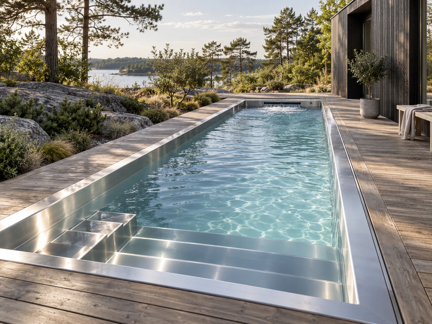 AI-illustration: pool eller spabad i en skandinavisk utemiljö